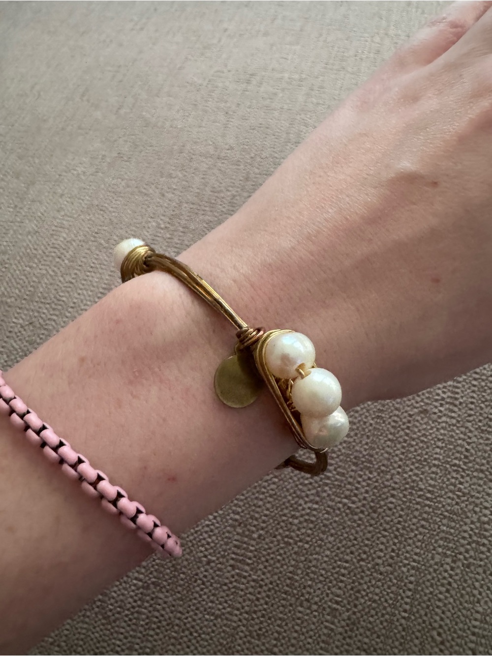 Gold Pearl Accent Bangle Bracelet - Women Jewelry